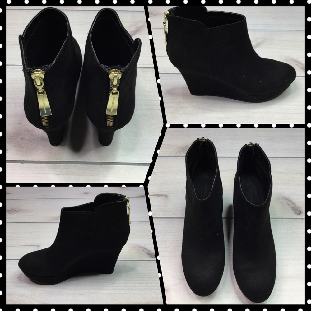 Black 8.5 Wedge Platform Felt Wrapped Booties